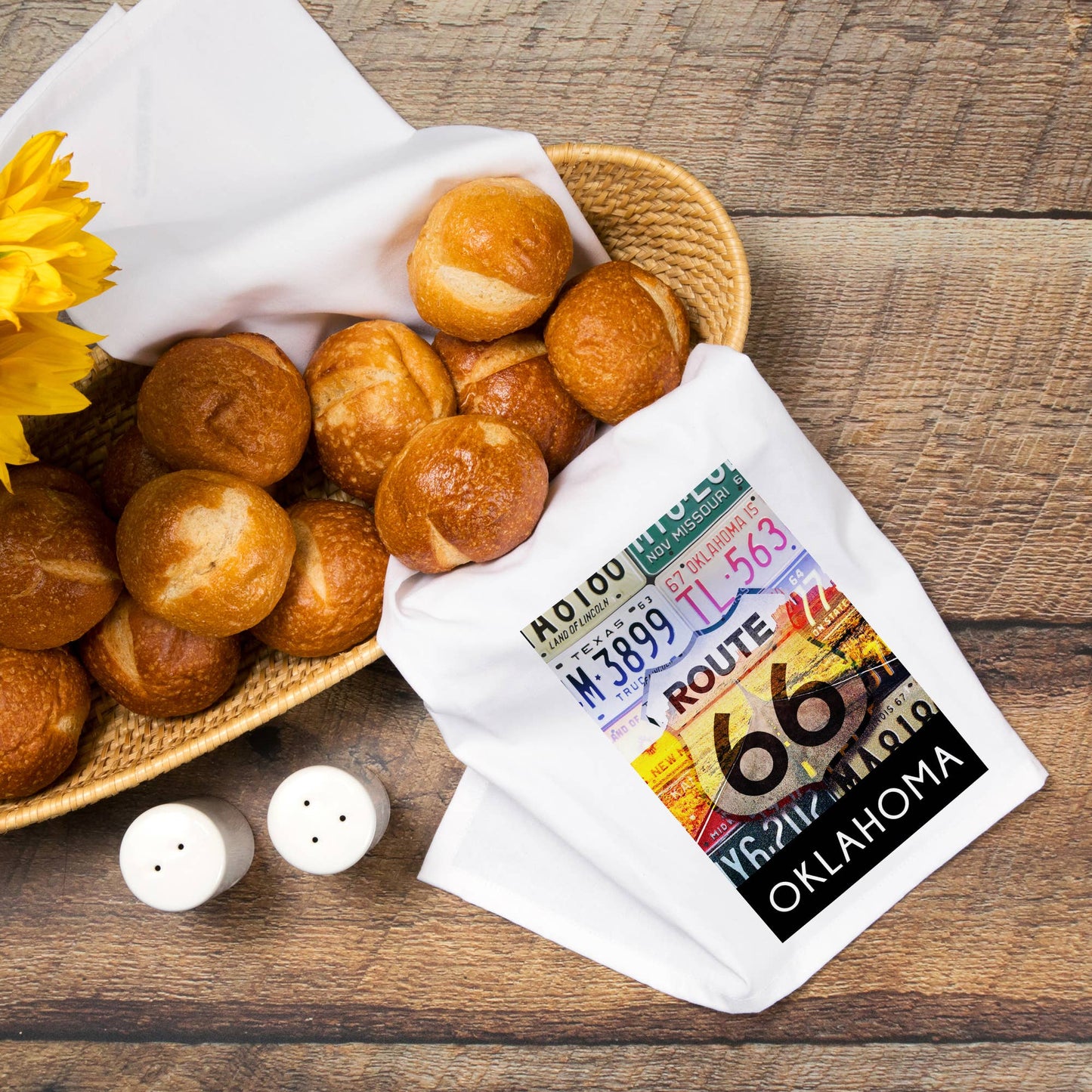 ORGANIC TEA TOWEL Oklahoma, Route 66 License Plates