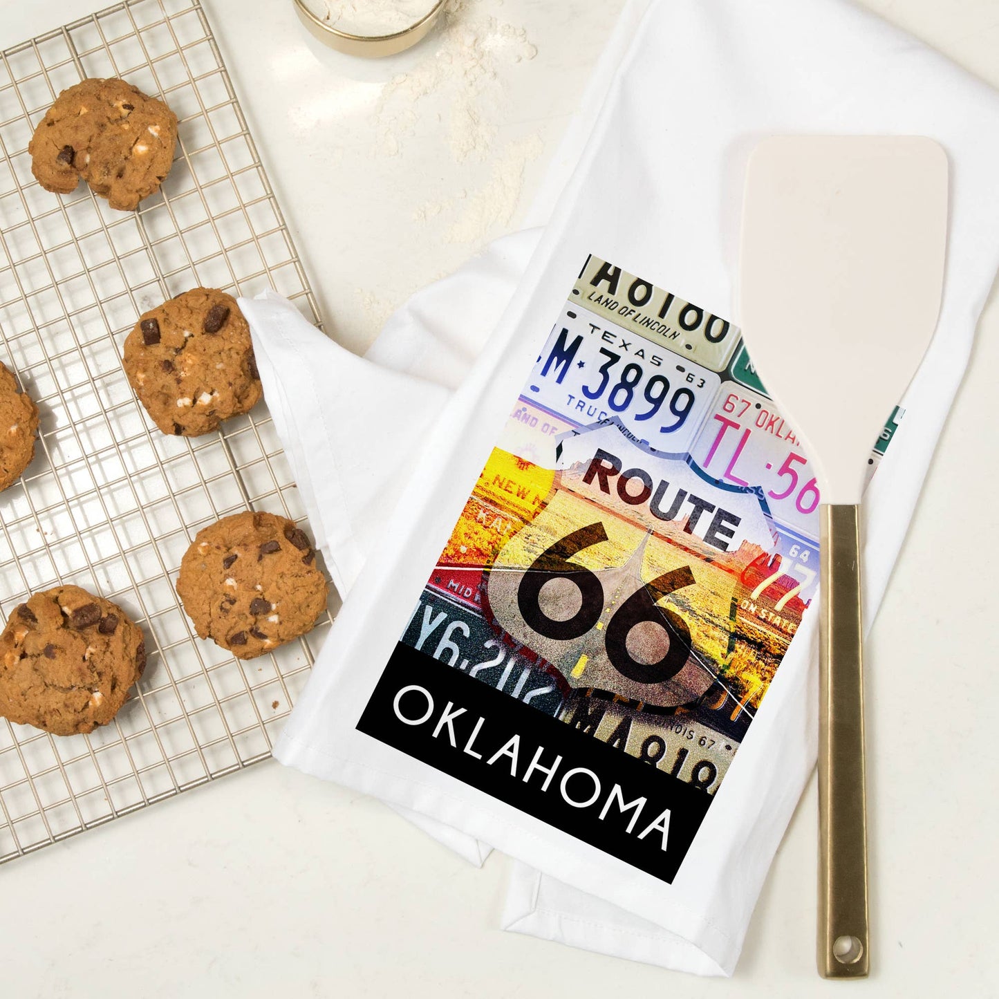 ORGANIC TEA TOWEL Oklahoma, Route 66 License Plates