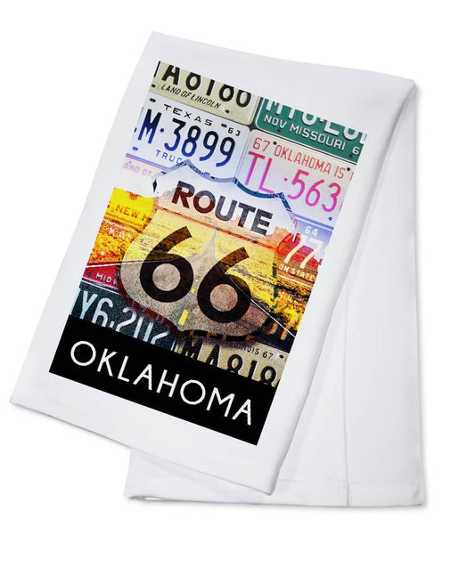 ORGANIC TEA TOWEL Oklahoma, Route 66 License Plates