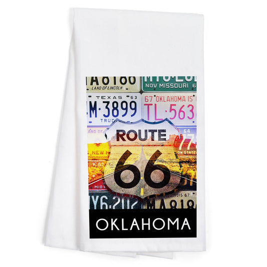 ORGANIC TEA TOWEL Oklahoma, Route 66 License Plates