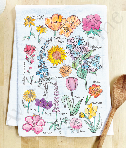 Popular Summer Flowers Gardener Gift Tea Towel