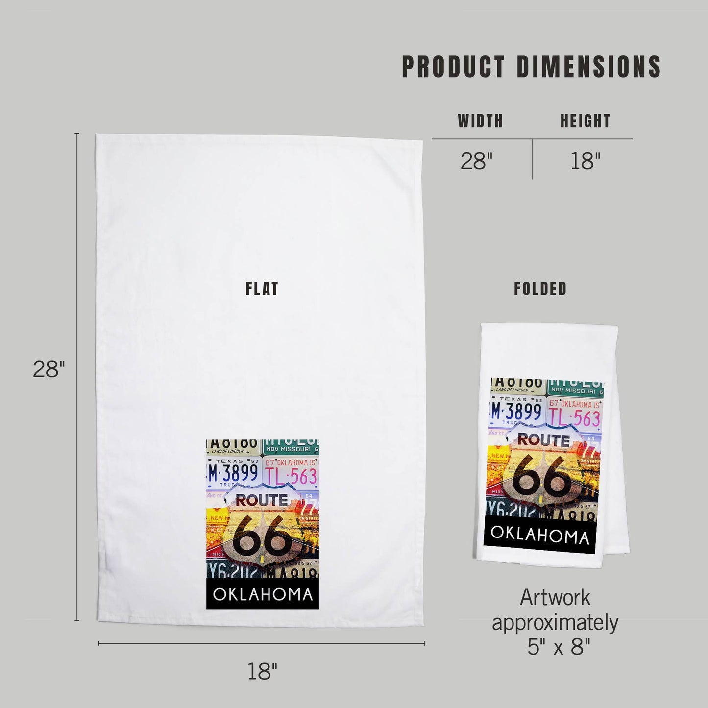 ORGANIC TEA TOWEL Oklahoma, Route 66 License Plates