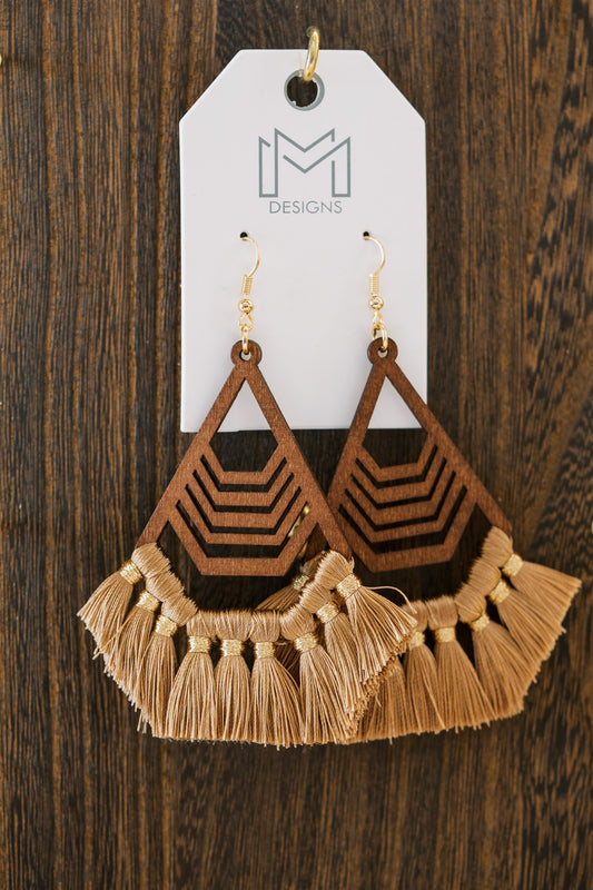 Wood Fringe Earrings - Large 3"
